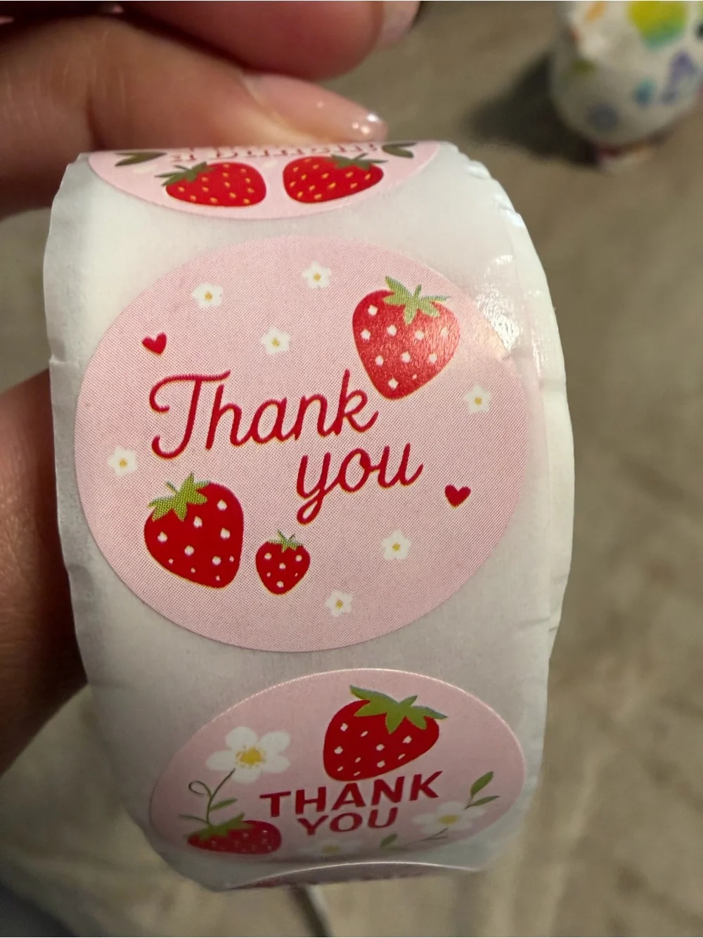 200 Thank You Strawberry Round Sticker Labels - Pink